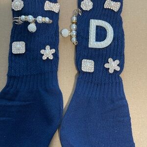 Navy Blue Kids Socks with Rhinestone Accents
